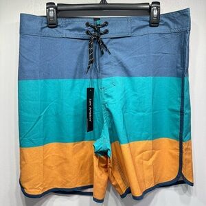 Board Shorts Swim Trunks by Lars Amadeus Blue Green Yellow Colorblock